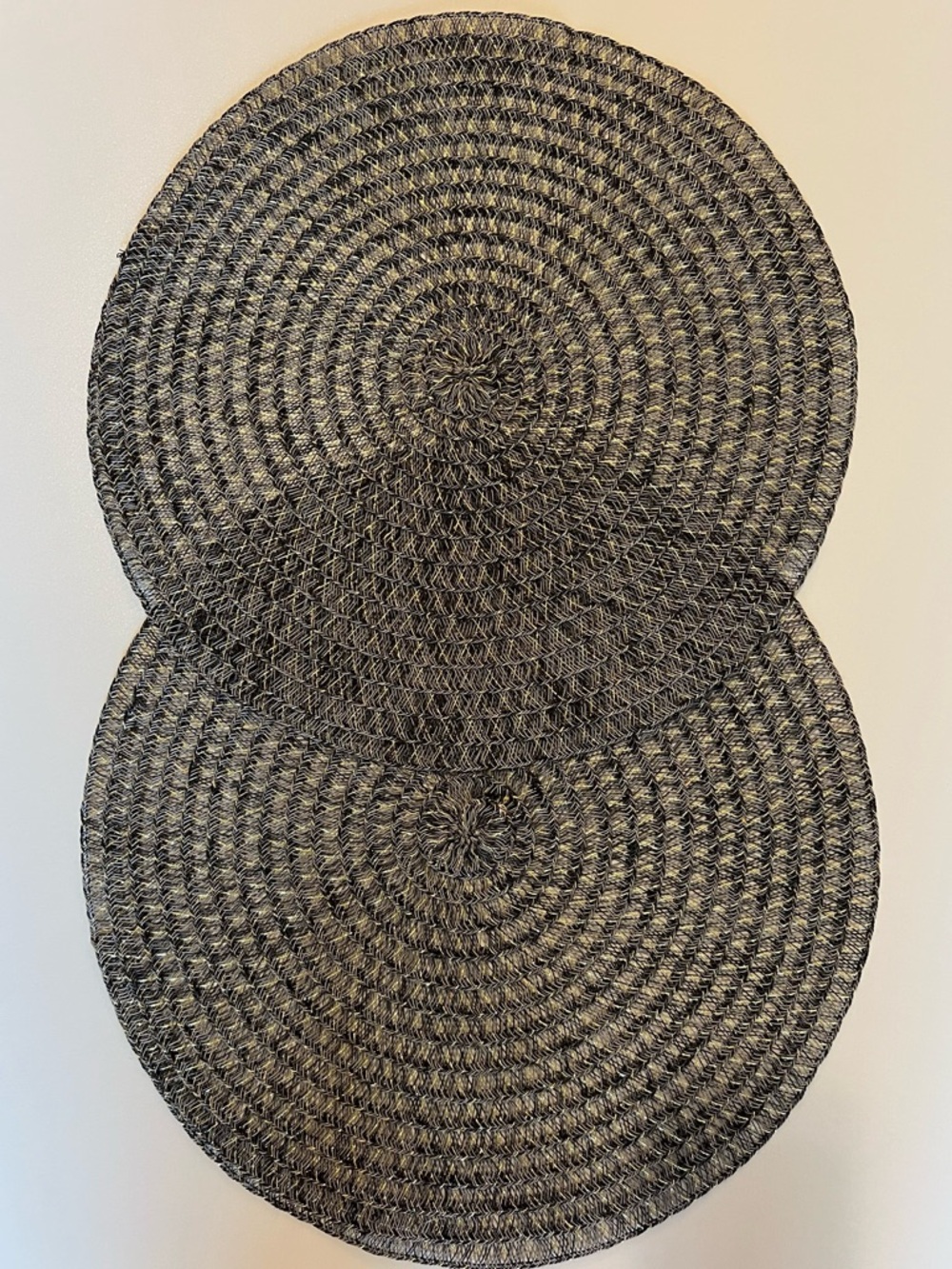 2 Woven Round Placemats in Charcoal & Gold - 15” Like New